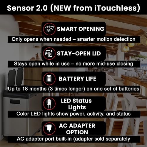 iTouchless 16 Gallon Sensor 2.0 Technology Dual Compartment Kitchen Trash Can and Recycle Bin with Wheels, Stainless Steel Automatic 8 Gallon Per Side for Home Office Store Business