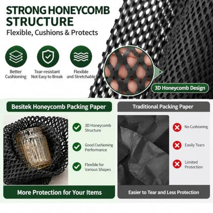Black Honeycomb Packing Paper, 12" x 200 ft, Shipping & Gift Wrap - color: Black, size: 12 Inch x 200 Feet