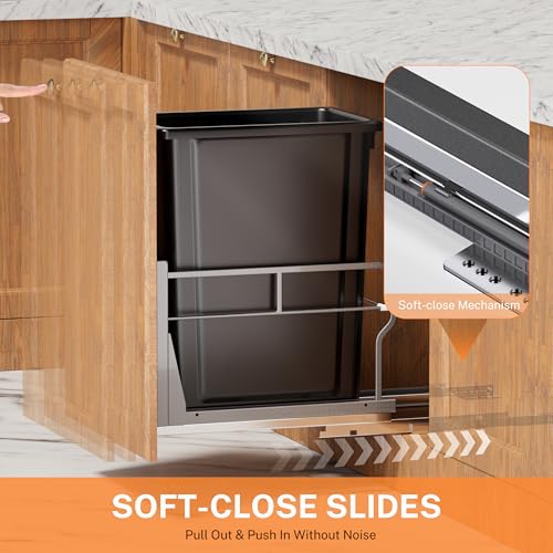 YJHome 8gal/31qt Pull Out Trash Can Under Cabinet, Soft-Close Slides - color: Black, style: Single-B