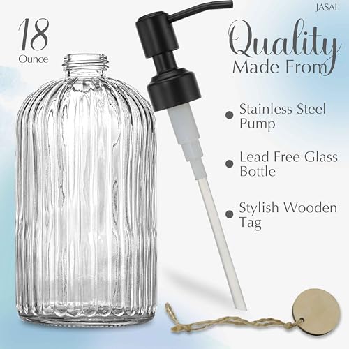 JASAI 18Oz Simple Glass Soap Dispenser with Black Rust Proof Pump. - color: Clear-black Pump, size: 1 Pack