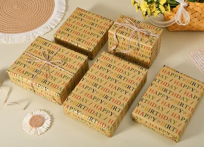 Sikiweiter Happy Birthday Wrapping Paper Roll - 17" x 33 ft - Kraft Paper with Colorful Happy Birthday Design (Kraft Birthday 2) - color: Kraft Birthday 2