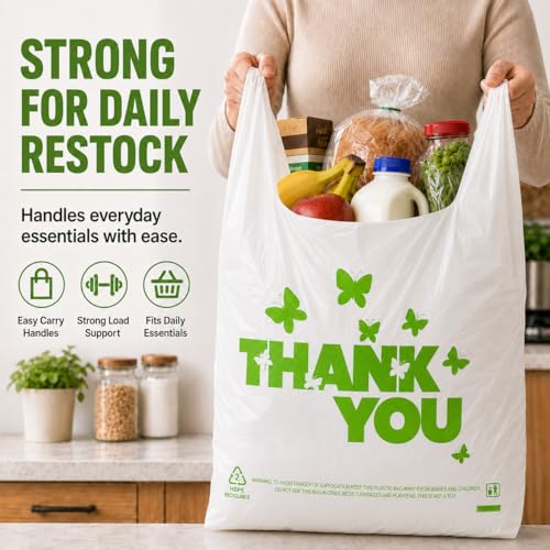 YoYoRain 1000 Count Large T-Shirt Bags – White Plastic Shopping Bags with Handles, 11"x6"x21", for Retail, Merchandise, Grocery, Supermarket Use - style: Green Bf
