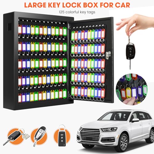 125 Position Key Lock Box Wall Mount with Anti-Theft Deposit Key Slot - color: Black, size: 125 Key Hook