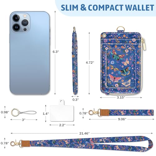 Flowers Butterfly Lanyard Wallet with ID Badge Holder, Small RFID Keychain - color: Butterfly Flower