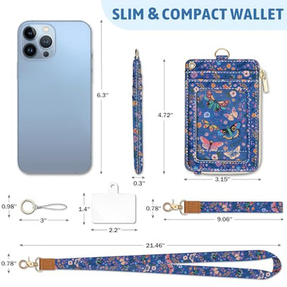 Flowers Butterfly Lanyard Wallet with ID Badge Holder, Small RFID Keychain - color: Butterfly Flower