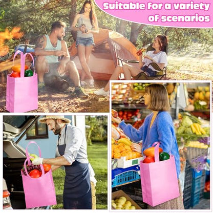 Windyun 50 Pcs Reusable Tote Bag Bulk 8 x 4 x 10 Inch, Pink - color: Pink