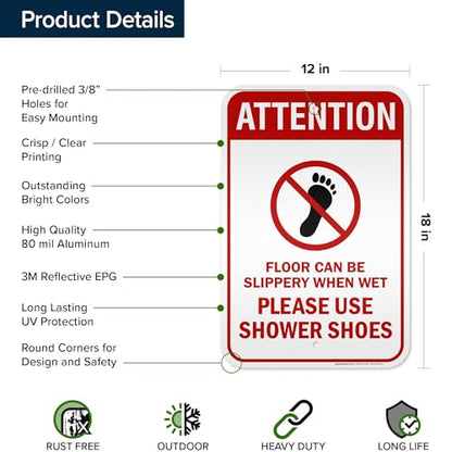 Attention Floor Can Be Slippery When Wet Sign, 12x18 Inches, 3M EGP Reflective .063 Aluminum, Fade Resistant, Made in USA by My Sign Center - size: 12x18 Reflective Aluminum