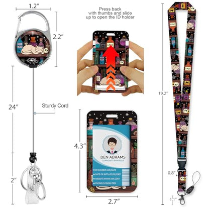 Piefly Lanyard for Id Badge, Teacher Card Holder Retractable Reel Magic Cat - color: Magic Cat