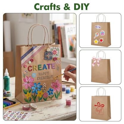 OUTUXED 100pcs 8x4x10in Brown Paper Bags with Handles Kraft Paper Gift Bags - color: Brown 8x4x10in, size: 1 Count (Pack of 100)