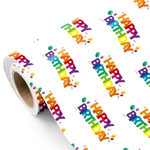 WRAPAHOLIC Happy Birthday Wrapping Paper Roll - Mini Roll - 17 Inch x 16.5 Feet - Colorful Rainbow Birthday Wrapping Paper with Balloons and Confetti Design for Kids Boys Girls Teens Adults - color: Happy Birthday - Colorful Rainbow