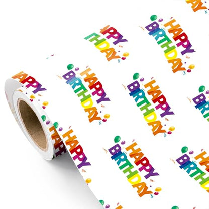WRAPAHOLIC Happy Birthday Wrapping Paper Roll - Mini Roll - 17 Inch x 16.5 Feet - Colorful Rainbow Birthday Wrapping Paper with Balloons and Confetti Design for Kids Boys Girls Teens Adults - color: Happy Birthday - Colorful Rainbow