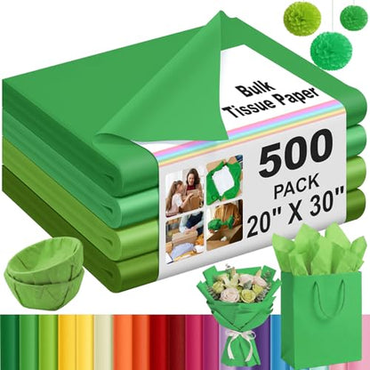 500 Sheets Green Tissue Paper Bulk 20 x 30 Inch for Football Fall Gift Bag - color: Green, size: 20 x 30 Inch