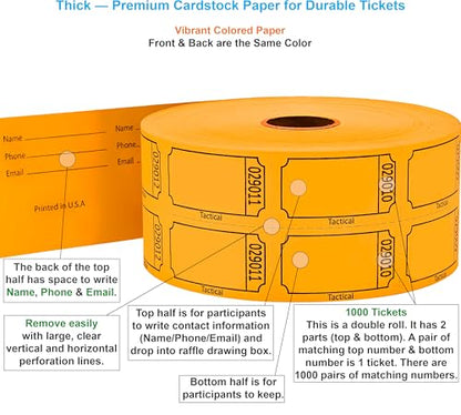 Tacticai 1000 Blank Raffle Tickets, 50/50 Double Roll, Orange - color: B - Double Roll - 1,000 Tickets - Blank - Orange