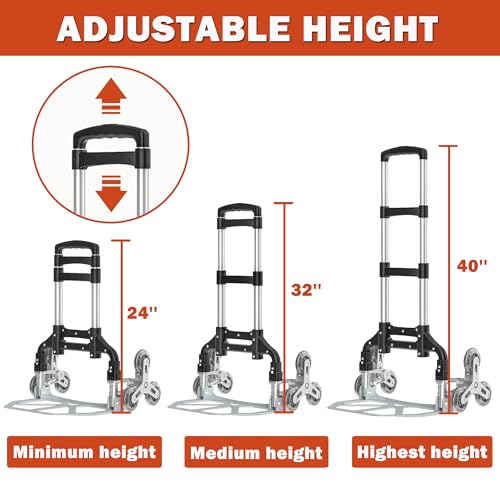 200LBS Stair Climbing Cart, Folding Hand Truck Dolly, Grocery Shopping Cart with Mute Wheels, Aluminum Hand Truck for Luggage, Travel, Shopping - style: 220 lbs, 6 Wheels