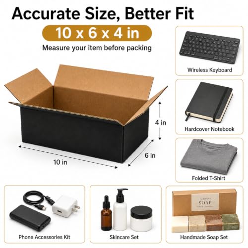 10x6x4 Black Shipping Boxes, Pack of 35 - size: 10"x6"x4"