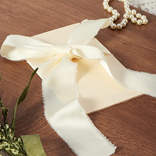 Keypan Ivory White Frayed Satin Chiffon Ribbon, 1.5 Inches, 21 Yards - color: Ivory White