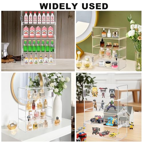Acrylic Display Case with Lock Key 4 Tier Clear Display Case Locking Cabinet for Collectibles Figure Knife Rock Perfume Countertop Retail Showcase Display Box Wall Mount with Shelves 11.8x5.9x15.7 in