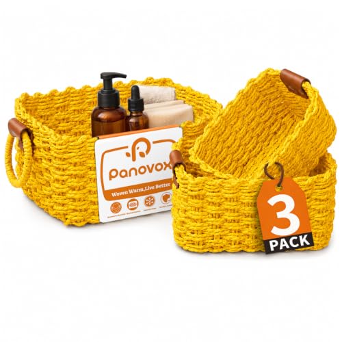 Small Wicker Baskets, 3 PCS Paper Rope Baskets for Shelves, Yellow - color: Yellow