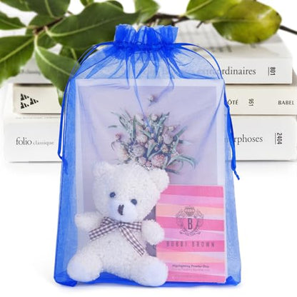 ANZNKU 50 Pcs Large Organza Bags 8x12, Small Mesh Gift Bag Drawstring Bulk - color: Royal Blue