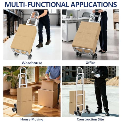 Stair Climbing Cart, 600 lbs Capacity Stair Climber, Hand Truck Dolly with Stretchable Dual Handle, 2 in 1 Heavy-Duty Trolley Cart, 6 Wheels Stair Dolly 2 Elastic Rope for Home Moving Warehouse - color: Sliver
