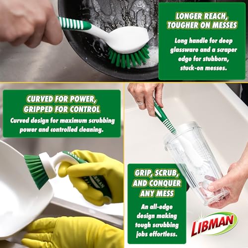 Libman Green & White Cleaning Brush Kit, 3-Piece Set, All-Purpose Brushes for Kitchen, Basins, Sinks, Dishwashers - style: Kitchen Brush Kit