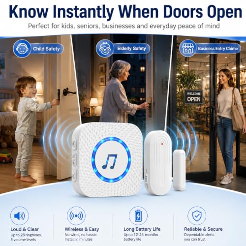SanJie Door Chime Alarm When Open for Kids Safety, Home and Business - size: 3 Sensors + 2 Receiver White