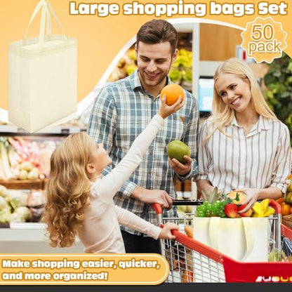 Windyun 50 Pcs Reusable Tote Bag Bulk 8 x 4 x 10 Inch, Beige - color: Beige