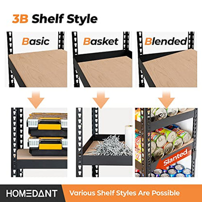 HOMEDANT Black 28" W 5 Tier Storage Shelves Garage Shelving Unit Metal - color: Black, size: 28"W x 12.3"D