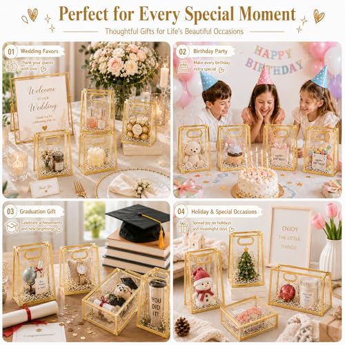 SHIPKEY 10 PCS Clear Gift Bags with Handles, Small Gold PVC Party Bag - color: Brown - Small