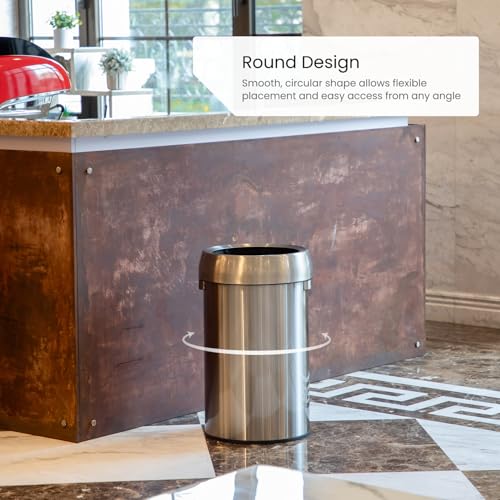 Home Zone Living 16 Gallon Commercial Trash Can with Removable Open Top Lid - color: Brushed Silver, size: Round