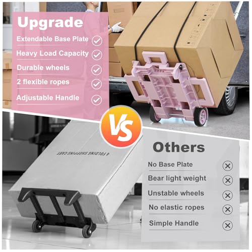 Folding Dolly Pink Hand Cart,Folding Hand Truck Aluminum Trolley - color: 2 Wheel Aluminium Pink