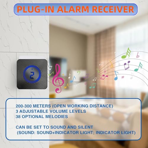 Solar Infrared Sensor Wireless Doorbell & Driveway Alarm – 1/2 Mile Range, 120° Detection, Weatherproof, Solar & USB-C Charging, for Home/Business Security 【Motion Sensor*2+ Alarm Receiver*1】