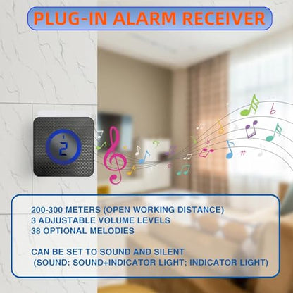 Solar Infrared Sensor Wireless Doorbell & Driveway Alarm – 1/2 Mile Range, 120° Detection, Weatherproof, Solar & USB-C Charging, for Home/Business Security 【Motion Sensor*2+ Alarm Receiver*1】