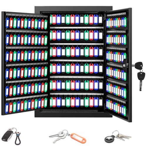 272 Keys Key Lock Box Wall Mount with 272 Numbered Hooks & Colored Key Tags - color: Black, size: 272 Keys