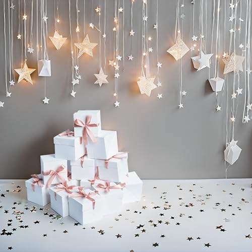Gift Box with Lid & Ribbon for present, 12pcs, White, 4"×4"×4" - color: White, size: 4 x 4 x 4 Inch