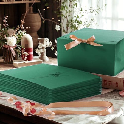 LWYMX 12 PCS Green Gift Boxes with Lids，9.8x7.8x3.9, Bridesmaid Proposal Box with Ribbon, Gift Boxes for Wedding, Christmas, Valentine's Day,Birthday,Baby Shower and the other Parties - color: Green, size: 1 Count (Pack of 12)