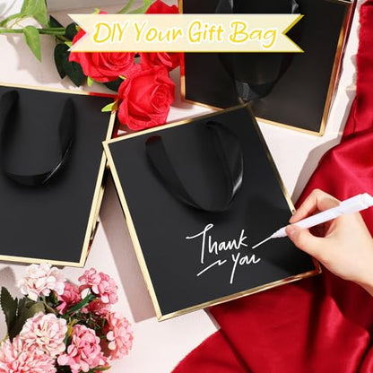 Yeaqee 50 Pcs Metallic Paepr Gift Bags Bulk with Handles,Black Gold - color: Black and Gold