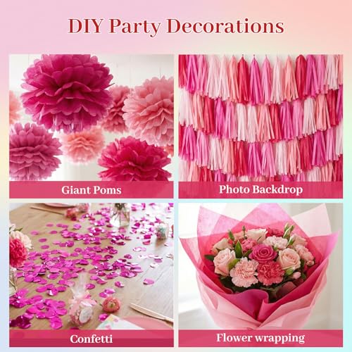 Shindel 120 Sheets Pink Tissue Paper, 20 X 14 inches - color: Multicolor-Pink