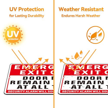 Emergency Exit Only Sign, (2 Pack) Self Adhesive Emergency Exit Sign Sticker for Door, Rust Free and Reflective Aluminum Metal Signs for Wall (9 x 6 inches, Red/White) - color: Red /White