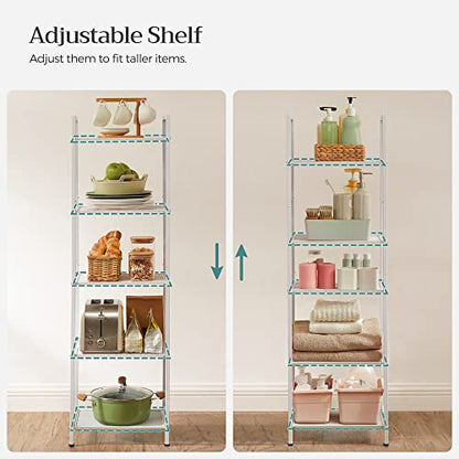 SONGMICS 5-Tier Storage Rack, Bathroom Shelf, Extendable Plant Stand - color: White, size: 5 Tiers