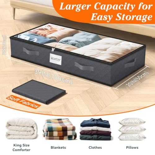 90L Under Bed Storage Containers, Storage Bags, Organizer, 4-Pack, Gray - color: Gray