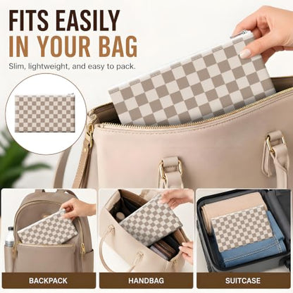 Money Bag with Zipper, Cute PU Leather Cash Bags, Portable Bank Bag Money Pouch for Cash, Coins, Checks, Receipts, Invoices Cosmetics Tools, Deposit Bag for Office Travel, Checker - color: Checker