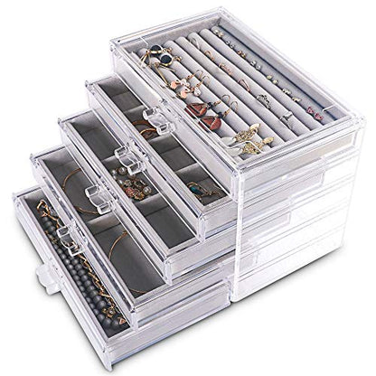 Frebeauty Acrylic Jewelry Box,5-Layer Jewelry Organizer with Drawers - color: Grey