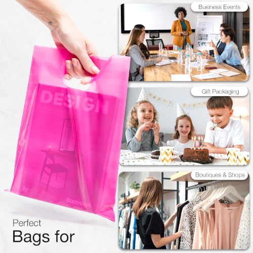 Choice Marts 100 Pink Plastic Bags With Handles 9x12 Merchandise Bags - color: Pink