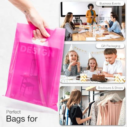 Choice Marts 100 Pink Plastic Bags With Handles 9x12 Merchandise Bags - color: Pink