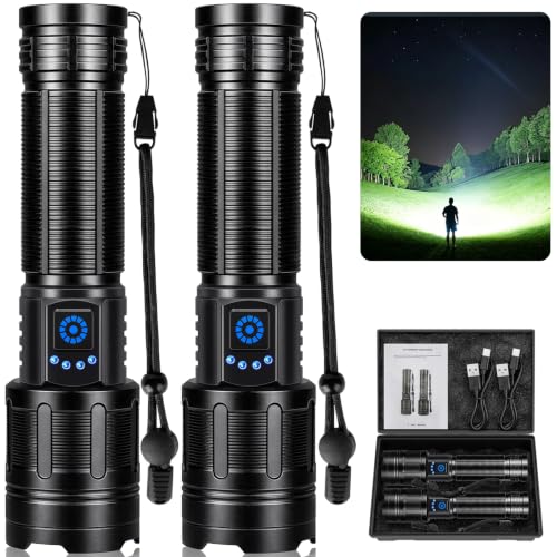 MIXILIN Rechargeable LED Flashlights High Lumens, Super Bright 99000 Lumens Flashlight with 5 Modes, Waterproof Powerful Flash Light Handheld Flashlights for Home Camping Emergencies - 2 Pack