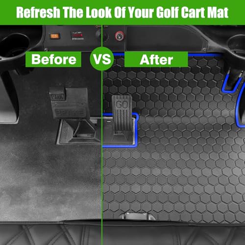 Club Car Precedent Golf Cart Full Coverage Floor Liner Mat, Fits Club Car Precedent (2004-2023), Onward & Tempo (2017-2023), Villager & V4L (2019-2023), Durable Anti-Slip Rubber - color: Black Blue