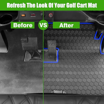 Club Car Precedent Golf Cart Full Coverage Floor Liner Mat, Fits Club Car Precedent (2004-2023), Onward & Tempo (2017-2023), Villager & V4L (2019-2023), Durable Anti-Slip Rubber - color: Black Blue