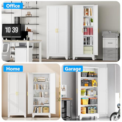 pozdeg 71" White Steel Tall Garage Storage Cabinet - color: White, size: 14.33"D x 28.74"W x 71"H