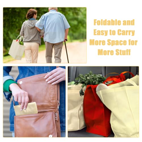 50pcs Reusable Grocery Bags with Handles Non Woven Shopping Tote Bags Bulk - color: Beige